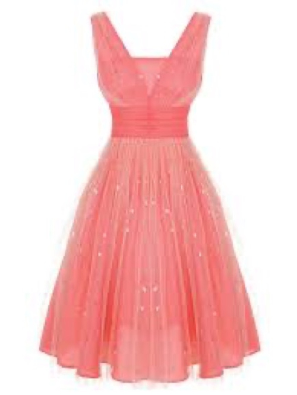 Coral Midi Dress with Deep V-Neck and Fitted Waist